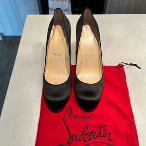 Christian Louboutin Black Satin Round Toe Heels